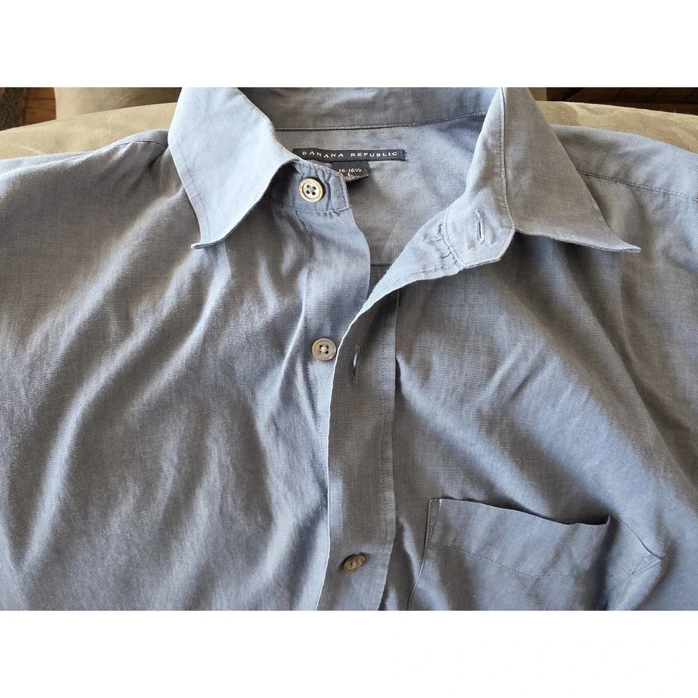 Banana Republic Men's Long Sleeve Cotton Shirt Size L Blue Solid Collared